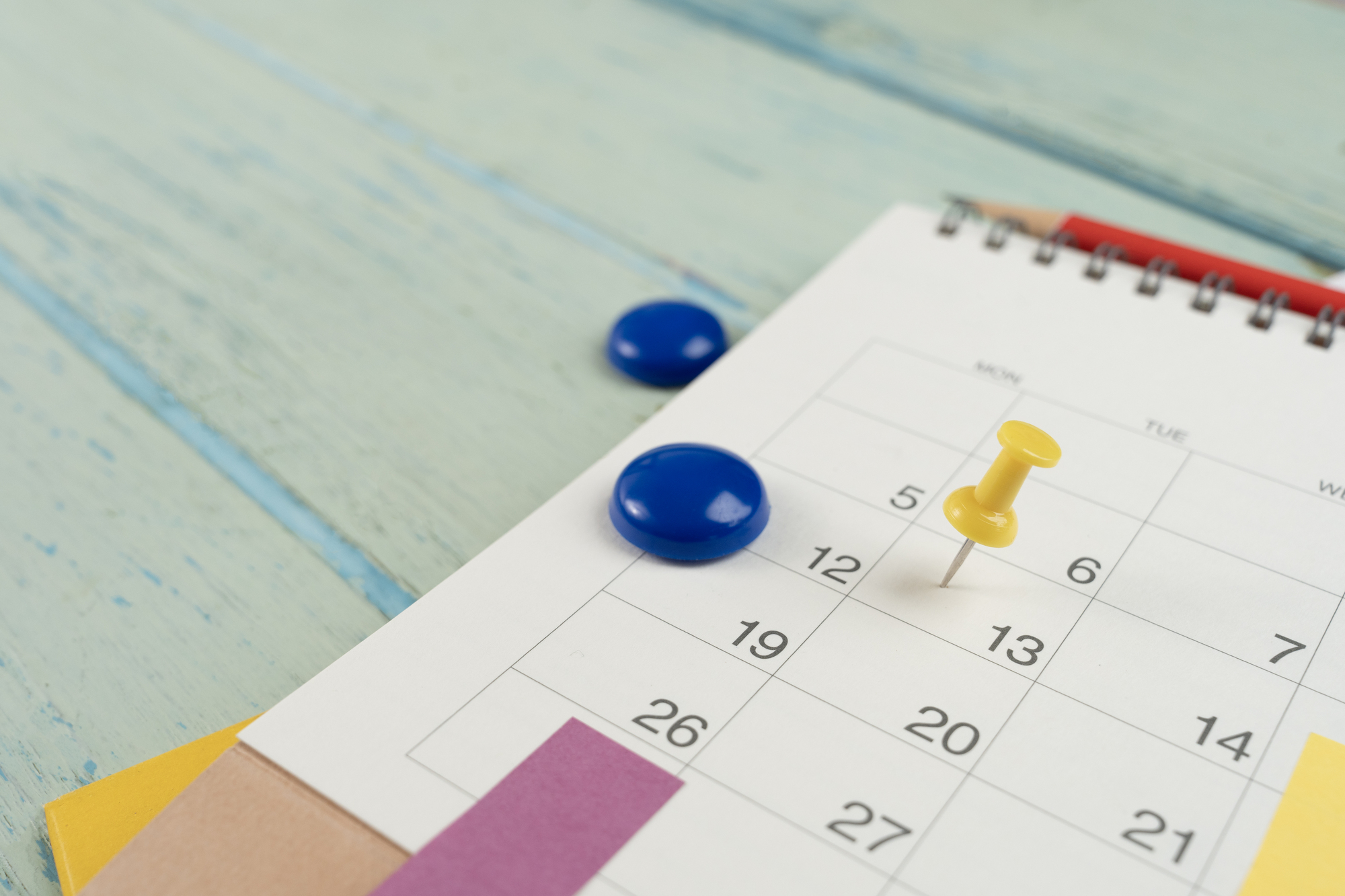 Calendar with days marked for planning