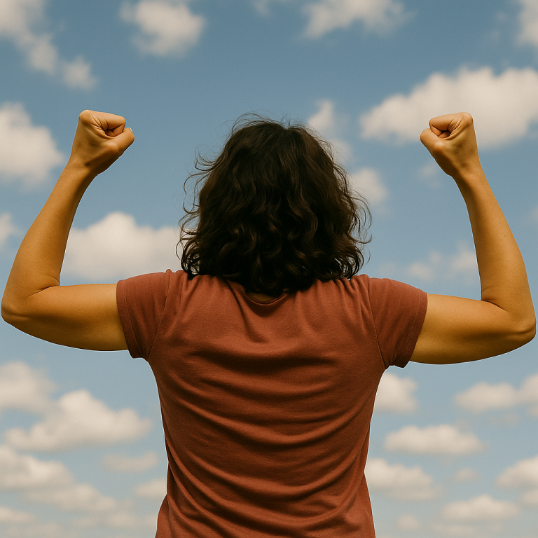 Woman angrily shaking fists at sky