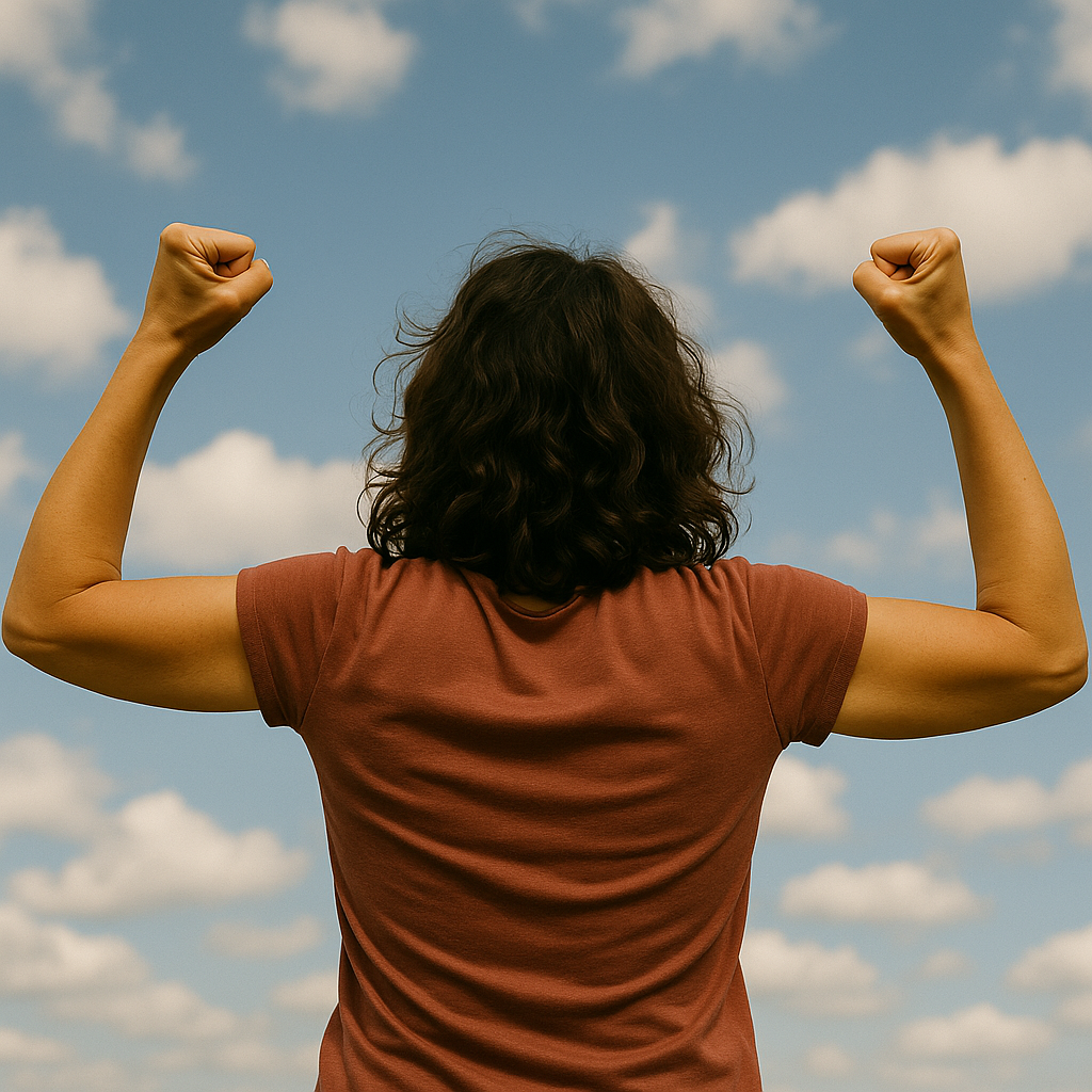 Woman angrily shaking fists at sky